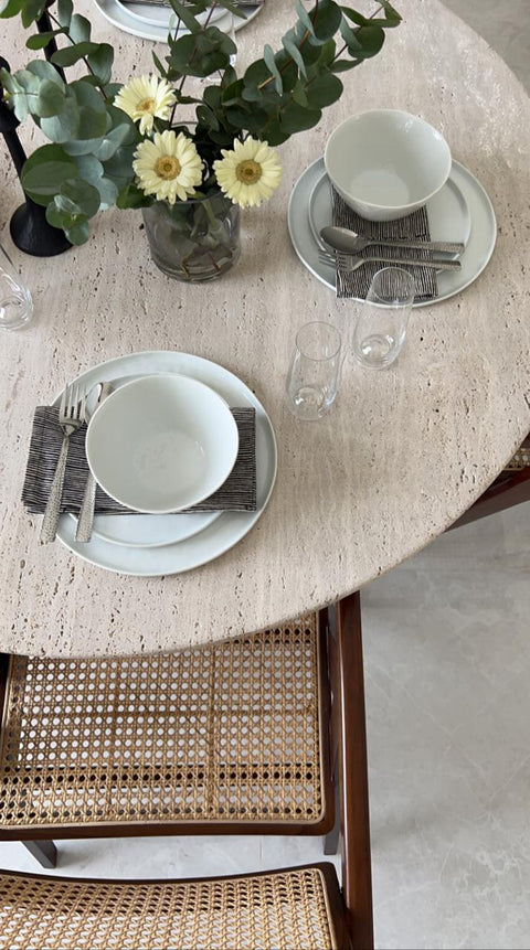 Light Travertine dining table 6 seater