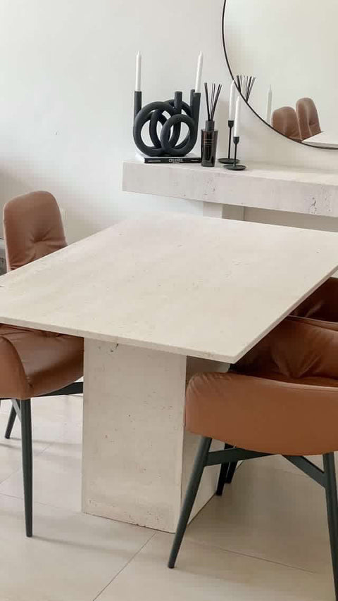 Light Travartine Polished Dining table 6 Seater