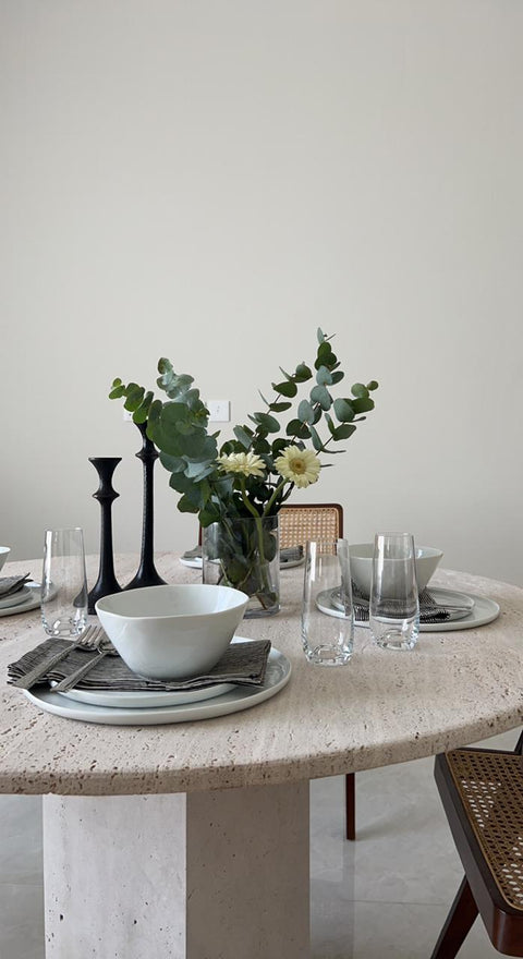 Light Travertine dining table 6 seater