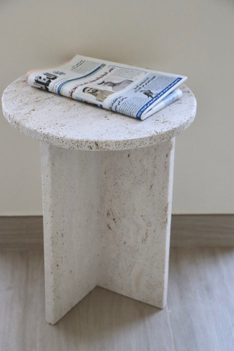 Round Light travertine Side table