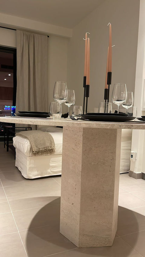Hexago travertine Round dining Table