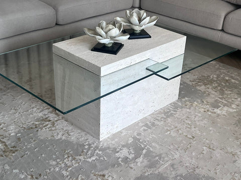 Glass travertine coffee table