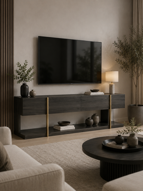 Bentley Birch TV Console with Gold Accents