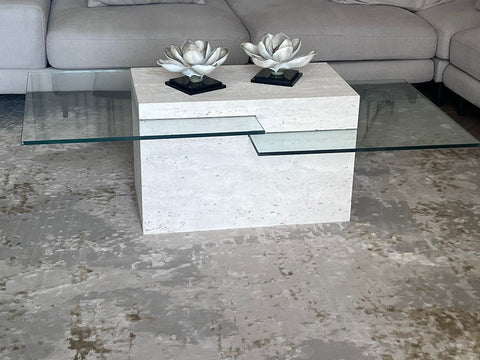 Glass travertine coffee table