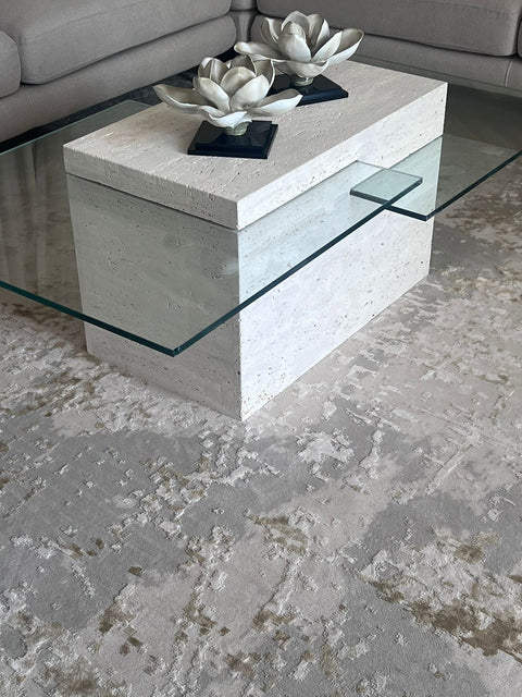 Glass travertine coffee table