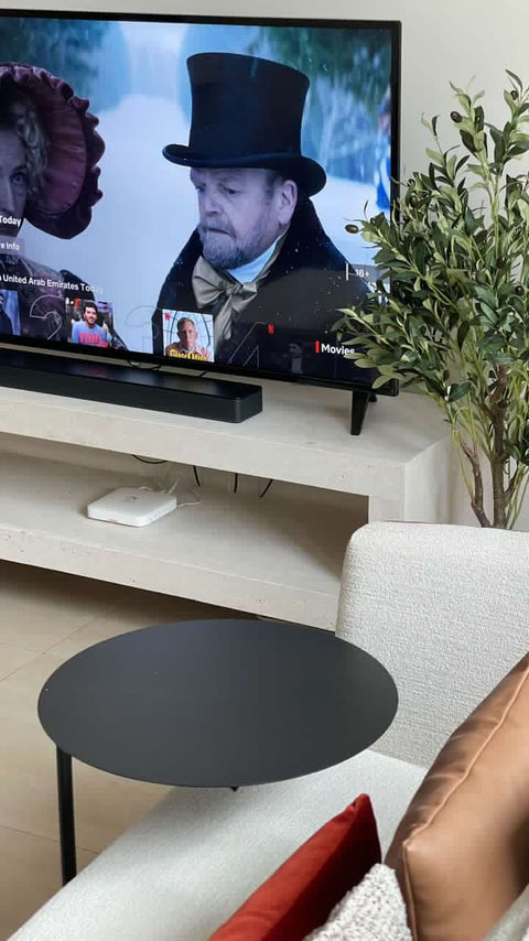 Light Travertine Tv table with shelf