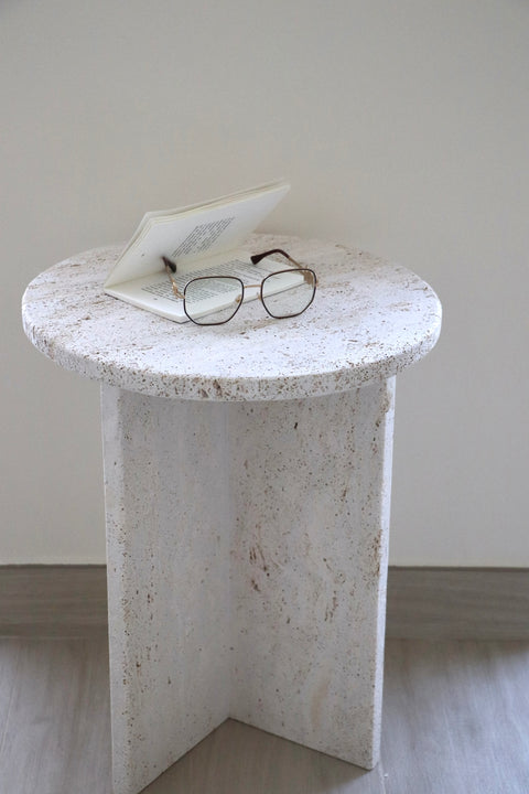 Round Light travertine Side table